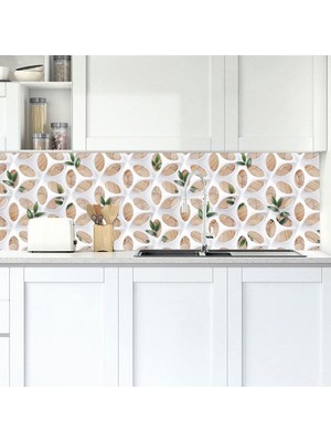 Sticker Art Mutfak Tezgah Arası Folyo Fayans Kaplama Folyosu Yeşil Çiçek Yapraklar