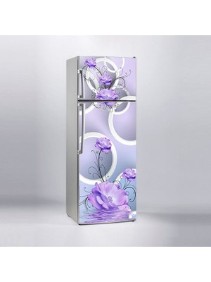 Sticker Art Buzdolabı Sticker Kaplama Dolap Kaplama Etiketi Mor Çiçekler