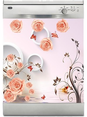 Sticker Art Bulaşık Makinesi Sticker Kaplama Beyaz Eşya Kaplama Pembe Çiçekler