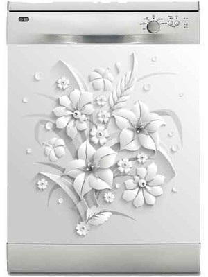 Sticker Art Bulaşık Makinesi Sticker Kaplama Beyaz Eşya Kaplama Gri Çiçekler
