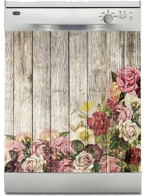 Sticker Art Bulaşık Makinesi Sticker Kaplama Beyaz Eşya Kaplama Vintage Gül