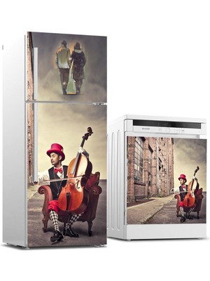 Sticker Art Buzdolabı ve Bulaşık Makinası Beyaz Eşya Sticker Kaplama Kemancı