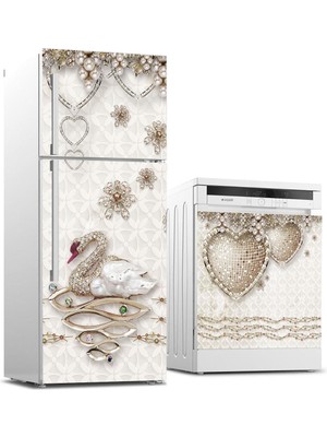 Sticker Art Buzdolabı ve Bulaşık Makinası Beyaz Eşya Sticker Kaplama Elmas Kuğu