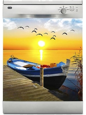 Sticker Art Bulaşık Makinesi Sticker Kaplama Beyaz Eşya Kaplama Tekne Gün Batımı