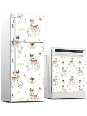 Sticker Art Buzdolabı ve Bulaşık Makinası Beyaz Eşya Sticker Kaplama Geyik Mantar