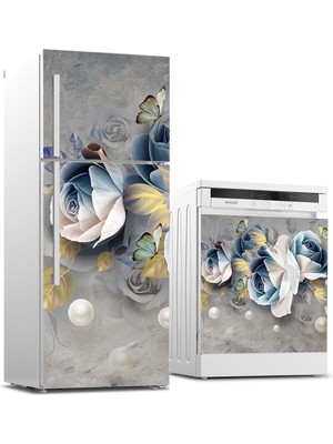 Sticker Art Buzdolabı ve Bulaşık Makinası Beyaz Eşya Sticker Kaplama 3D Güller