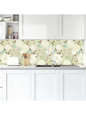 Sticker Art Mutfak Tezgah Arası Folyo Fayans Kaplama Folyosu Çiçekler Kelebek