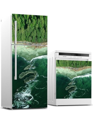 Sticker Art Buzdolabı ve Bulaşık Makinası Beyaz Eşya Sticker Kaplama Yeşil Deniz