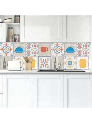 Sticker Art Mutfak Tezgah Arası Folyo Fayans Kaplama Folyosu Mutfak Renkli Desen