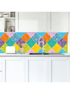 Sticker Art Mutfak Tezgah Arası Folyo Fayans Kaplama Folyosu Kare Desen
