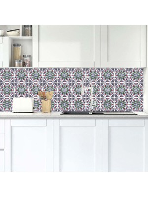 Sticker Art Mutfak Tezgah Arası Folyo Fayans Kaplama Folyosu Kırmızı Lale Desen 1