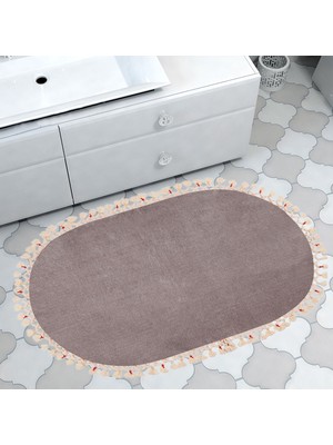 Alanur Home Alanur Rex Puffy Pelüş Oval Banyo Halısı Gri