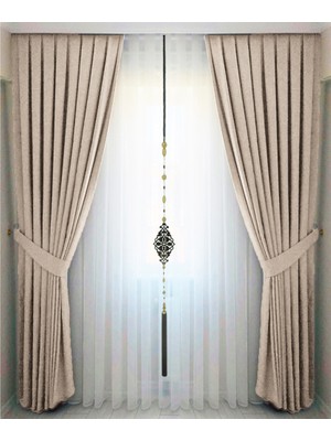 İ.D İpek Dokuma Bej Pileli Kadifemsi Fon Perde Yüksek Kalite Tek Kanat