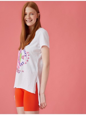 Koton Kadın Baskılı T-Shirt Bisiklet Yaka Kısa Kollu Pamuklu