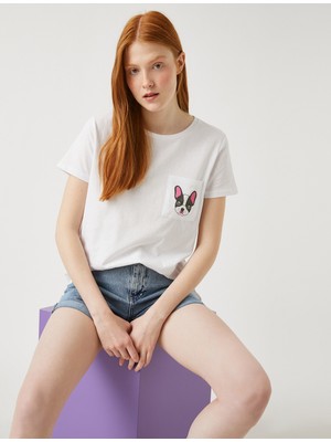 Koton Kadın Baskılı T-Shirt Bisiklet Yaka Kısa Kollu Pamuklu