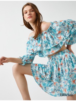 Koton Respect Life - Yasama Saygi Sahika Ercümen x Koton Crop Bluz Desenli Firfirli Ecovero®