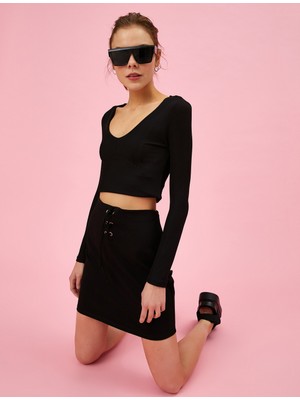 Koton Kadın Mini Etek Belden Bağlamalı Pamuklu