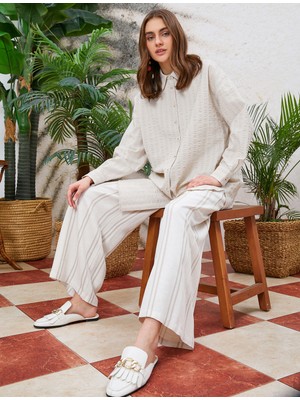 Koton Çizgili Pantolon Geniş Paça