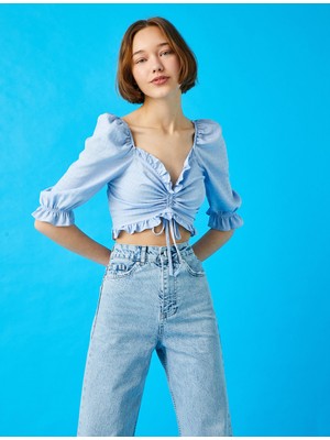 Koton Crop Bluz Balon Kol Büzgülü