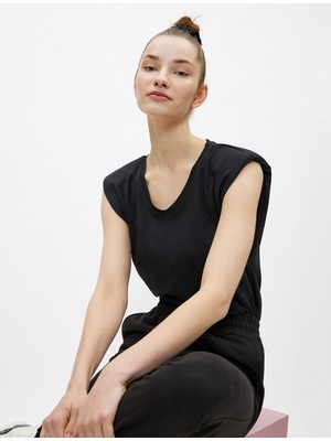 Koton Kadın Vatkalı Tişört Kolsuz V Yaka Pamuklu