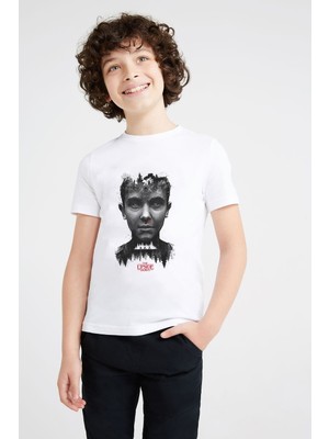 Qivi Stranger Things The Upside Down Baskılı Unisex Çocuk Beyaz T-Shirt
