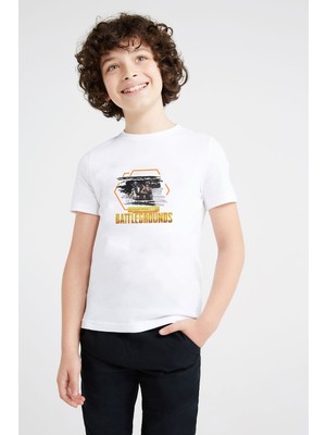 Qivi Pubg Playerunknown's Battlegrounds Winner Baskılı Unisex Çocuk Beyaz T-Shirt