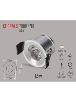 Cata CT-5270 1,5W/6400K Saten Yıldız Spot (Beyaz)Cata
