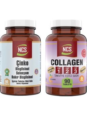 Ncs Çinko Bisglisinat & Bakır Selenium 60 Tablet & Collagen 1000 Mg Tip 1 - 2 - 3 Glutatyon Vitamin C – E 90 Tablet