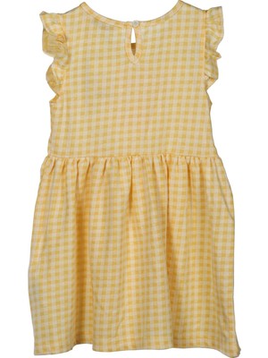 Silversun Kız Çocuk Sarı Renkli Ekoseli Pul Payetli Kolları Fırfırlı Örme Elbise - Ek 218113