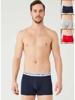 U.S. Polo Assn. 3'lü Boxer (Gri Melanj-Kırmızı-Lacivert) 80431