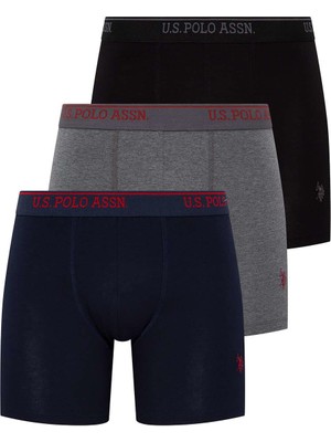 U.S. Polo Assn. Erkek Siyah - Antrasit Melanj - Lacivert 3'lü Uzun Paçalı Boxer