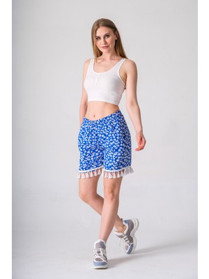 Narina Pamuklu Viskon Kumaşından Etnik Tarzda Beli Lastikli Kısa Şort