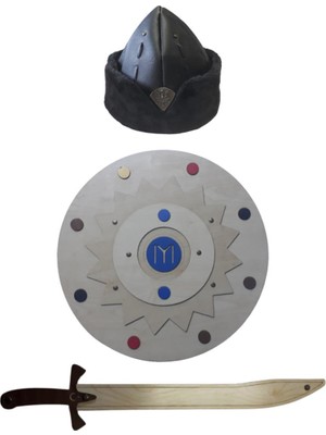 Ahtek Ahşap Oyuncak Seti 3'lü, Kayı Kalkanı + Kılıcı ve Börk