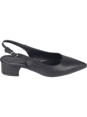 Modabuymus Siyah Arkası Açık Kısa Topuklu Stiletto Ayakkabı - Piny