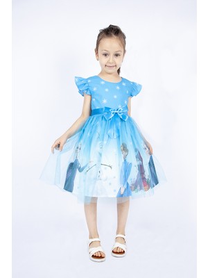 Pumpido Mavi Renk Elsa Karakterli Kız Çocuk Elbisesi