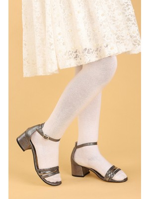 Potincim 766 Çatlak Günlük Kız Çocuk 3 cm Topuk Sandalet Ayakkabı Platin