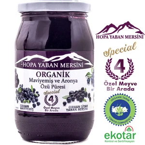 Organik Yaban Mersini ve Aronya Özü Püresi Şekersiz 350gr