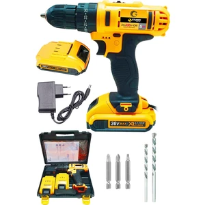 Power Tools 36 Volt 5.0 Amper Çift Akülü 5 Parça Uç Setli Şarjlı Vidalama Matkap