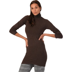 Disentis Modest Tam Balıkçı Yün Viskon Boğazlı Uzun Kahverengi Body