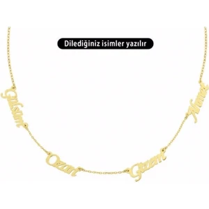 4 Dört Isimli Gümüş Aile Kolyesi