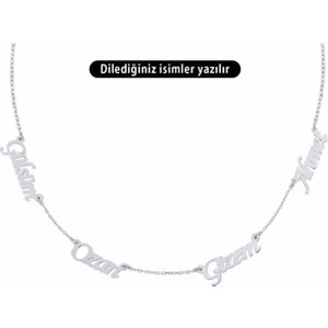 4 Dört Isimli Gümüş Aile Kolyesi