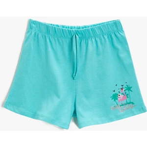 Belden Bağlamalı Şort Baskılı Pamuklu