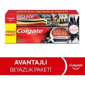 Optic White Aktif Kömür Diş Macunu 75 ml + Colgate ZigZag Orta Diş Fırçası