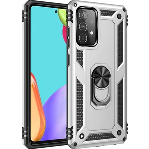 Samsung Galaxy A52 Kılıf Tank Yüzüklü Yüksek Korumalı Silikon - Gümüş