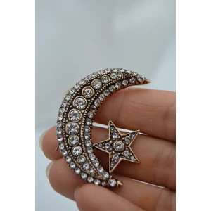 Jewellery Zirkon Taşlı Ay Yıldız Broş Yaka Iğnesi