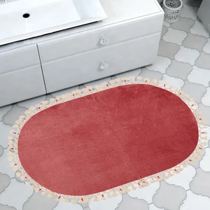 Alanur Home Alanur Rex Puffy Pelüş Oval Banyo Halısı Fuşya