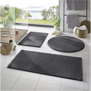 Post Peluş Banyo Paspas Takımı 3'lü Jel Kaymaz Taban Klozet Takımı Antrasit