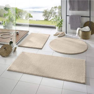 Post Peluş Banyo Paspas Takımı 3'lü Jel Kaymaz Taban Klozet Takımı Vizon