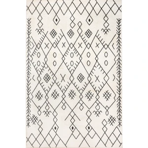 Galaksi Home  Geometrik Desenli Modern Halı Salon Oturma Odası Halısı 6 M2 - 4 M2 Krem Beyaz Zemin Siyah Çizgili F032AKS Modeli