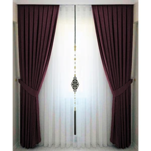 İ.D İpek Dokuma Mürdüm Pileli Kadifemsi Fon Perde Yüksek Kalite Tek Kanat